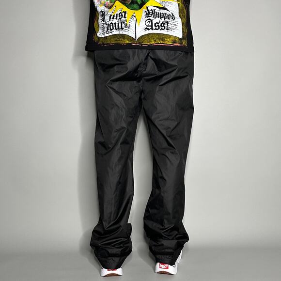 Vintage Y2K Swisswell Track Pants Mens L Baggy Wide Leg Fit Jet Black Polyester - Picture 3 of 4